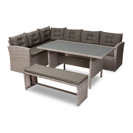 Baxton Studio Eneas Grey Upholstered and Rattan 3-Piece Patio Lounge Sofa Set 150-8745